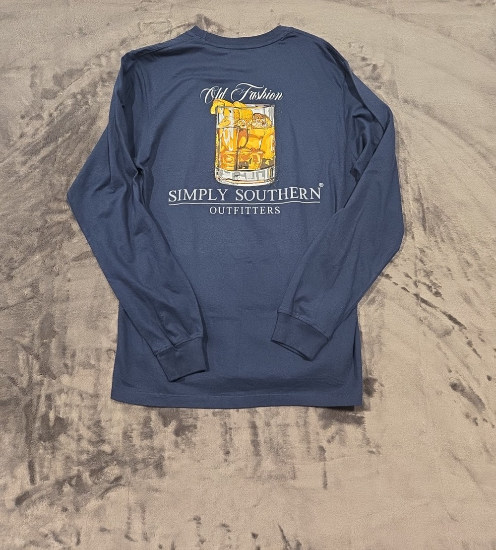 New Simply Southern Old Fashion Navy 100% Cotton Long Sleeve T Shirt Adult Small